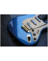 SQUIIER "40th Anniversary Stratocaster, Gold Edition, Lake Placid Blue, Indian Laurel" by Fender