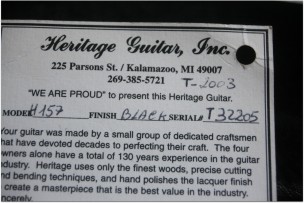 Heritage "The Heritage H157 Les Paul Custom of year 2003, original Hardcase and Papers"