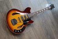 VINTAGE REVO Series 'Custom Supreme' Baritone VI Semi-Acoustic Guitar ~ Tobacco Sunburst