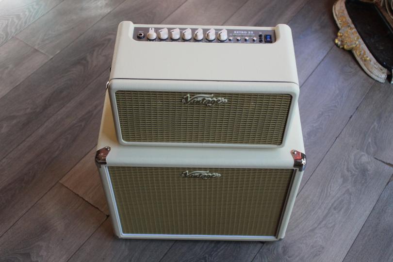 VINTAGE "Retro 25 Head 25W Bluetooth Guitar Amplifier with Drum Machine in Vintage White + Retro 110 Cabinet"
