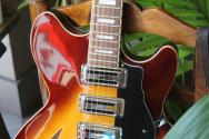 VINTAGE REVO Series 'Custom Supreme' Baritone VI Semi-Acoustic Guitar ~ Tobacco Sunburst