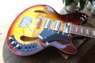 VINTAGE REVO Series 'Custom Supreme' Baritone VI Semi-Acoustic Guitar ~ Tobacco Sunburst