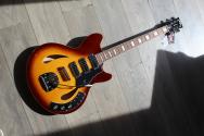 VINTAGE REVO Series 'Custom Supreme' Baritone VI Semi-Acoustic Guitar ~ Tobacco Sunburst